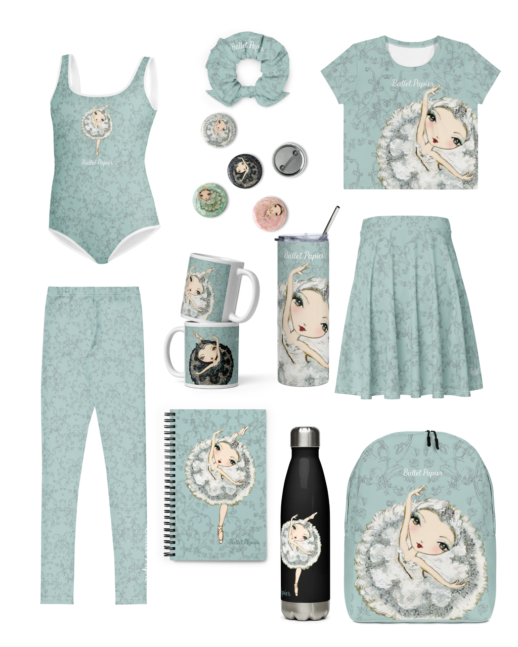 Set of pin buttons Swans and Fairies — Small 1.25" (3.18 cm)