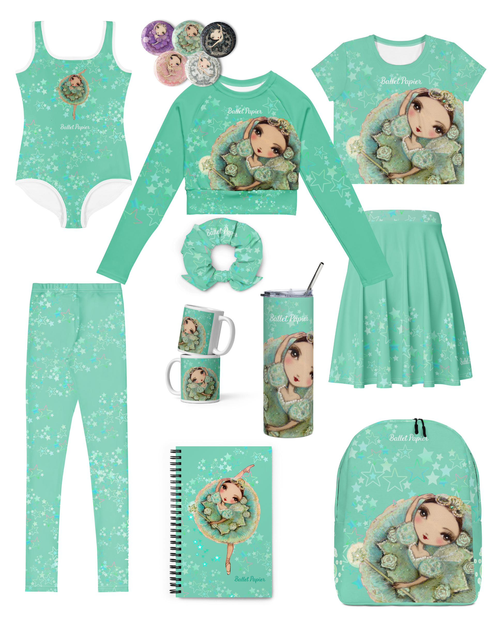 Set of pin buttons Swans and Fairies — Small 1.25" (3.18 cm)